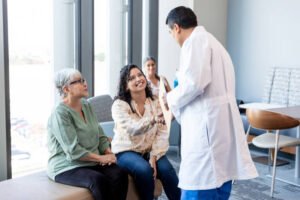 Doctor greeting patients